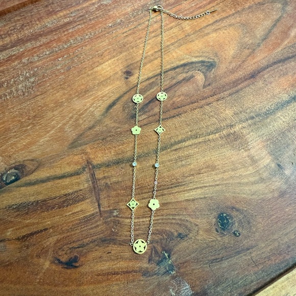 Jewelry - Gold Stainless Steel Clover Rhinestone Pendant Idylle Blossom Monogram Necklace